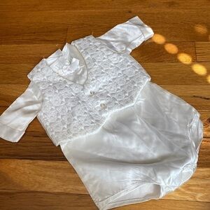 Vintage satin baby outfit with vest probably for a christening size looks 3M EUC